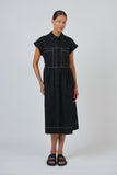 COTTON POPLIN BLACK WITH WHITE STITCHING DRESS