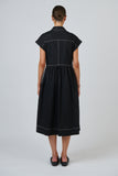 COTTON POPLIN BLACK WITH WHITE STITCHING DRESS