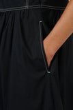 COTTON POPLIN BLACK WITH WHITE STITCHING DRESS