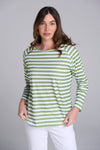 COTTON STRIPE RAGLAN TEE LEAF GREEN
