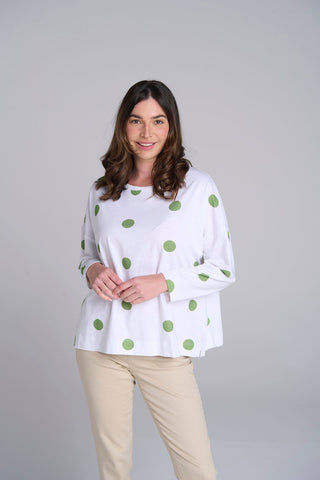 COTTON SPOT PRINT SWING TEE LEAF GREEN
