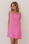 LINEN SQUARE NECK SHIFT DRESS PINK