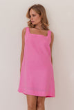 LINEN SQUARE NECK SHIFT DRESS PINK
