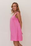 LINEN SQUARE NECK SHIFT DRESS PINK