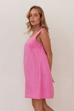 LINEN SQUARE NECK SHIFT DRESS PINK