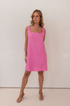LINEN SQUARE NECK SHIFT DRESS PINK