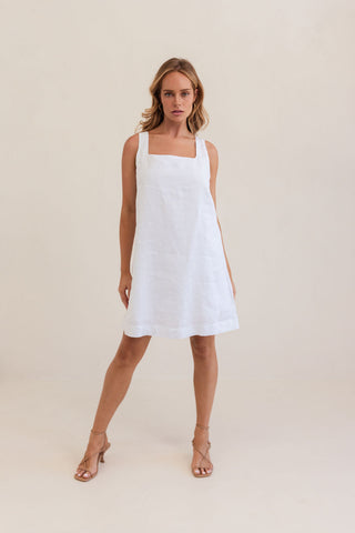 LINEN SQUARE NECK SHIFT DRESS