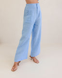 LINEN CHAMBRAY HIGH WAISTED WIDE LEG PANT
