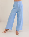 LINEN CHAMBRAY HIGH WAISTED WIDE LEG PANT