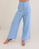 LINEN CHAMBRAY HIGH WAISTED WIDE LEG PANT