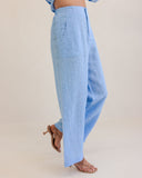LINEN CHAMBRAY HIGH WAISTED WIDE LEG PANT