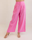 LINEN HIGH WAISTED WIDE LEG PANT PINK