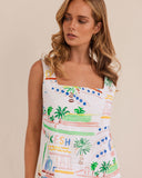 LINEN MARRAKESH SQUARE NECK SHIFT DRESS