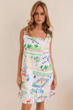 LINEN MARRAKESH SQUARE NECK SHIFT DRESS