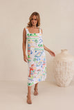 LINEN MARRAKESH SQUARE NECK SHIFT DRESS
