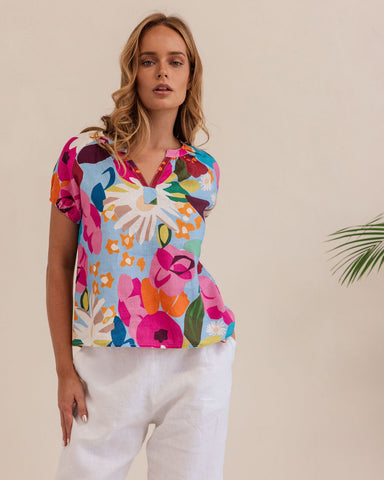 LINEN BLOOM BURST TOP