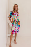 LINEN BLOOM BURST BUTTON THROUGH DRESS
