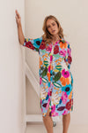 LINEN BLOOM BURST BUTTON THROUGH DRESS