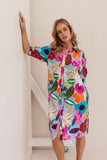 LINEN BLOOM BURST BUTTON THROUGH DRESS