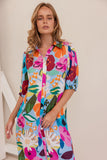 LINEN BLOOM BURST BUTTON THROUGH DRESS