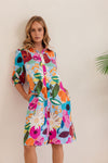 LINEN BLOOM BURST BUTTON THROUGH DRESS