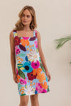 LINEN BLOOM BURST SQUARE NECK SHIFT DRESS