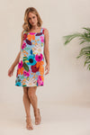 LINEN BLOOM BURST SQUARE NECK SHIFT DRESS