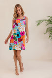 LINEN BLOOM BURST SQUARE NECK SHIFT DRESS