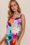 LINEN BLOOM BURST SQUARE NECK SHIFT DRESS