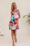 LINEN BLOOM BURST SQUARE NECK SHIFT DRESS
