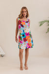 LINEN BLOOM BURST SQUARE NECK SHIFT DRESS