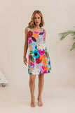 LINEN BLOOM BURST SQUARE NECK SHIFT DRESS