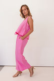 LINEN HIGH WAISTED WIDE LEG PANT PINK