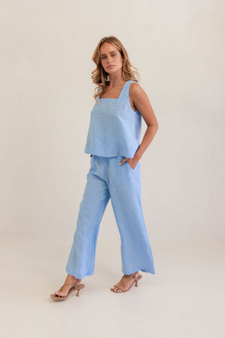 LINEN CHAMBRAY SQUARE NECK TANK