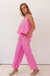 LINEN HIGH WAISTED WIDE LEG PANT PINK