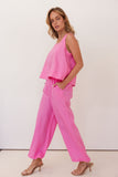 LINEN HIGH WAISTED WIDE LEG PANT PINK