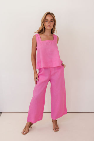 LINEN HIGH WAISTED WIDE LEG PANT PINK