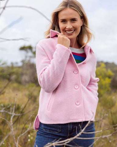 BOILED WOOL COLLARED JACKET WITH CURVE HEM