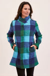 BRUSHED WOOL BLEND PLAID COAT