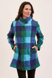 BRUSHED WOOL BLEND PLAID COAT