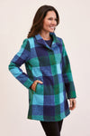 BRUSHED WOOL BLEND PLAID COAT