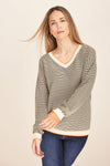 CASHMERE V NECK STRIPE SWEATER