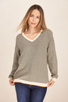 CASHMERE V NECK STRIPE SWEATER