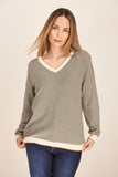 CASHMERE V NECK STRIPE SWEATER