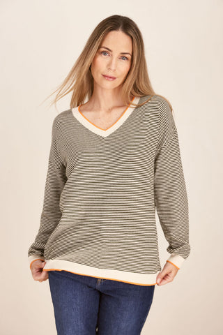 CASHMERE V NECK STRIPE SWEATER