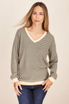 CASHMERE V NECK STRIPE SWEATER