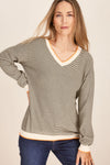 CASHMERE V NECK STRIPE SWEATER