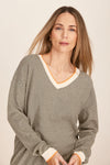 CASHMERE V NECK STRIPE SWEATER