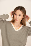 CASHMERE V NECK STRIPE SWEATER