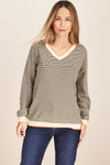 CASHMERE V NECK STRIPE SWEATER